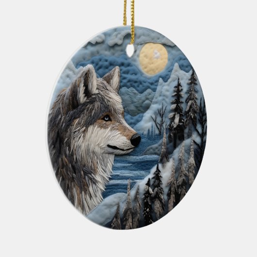 Wolf 3D Kerstmis Dier Keramisch Ornament (Rechts)