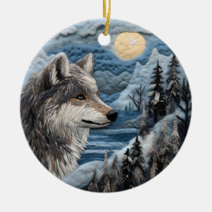 Wolf 3D Kerstmis Dier Keramisch Ornament