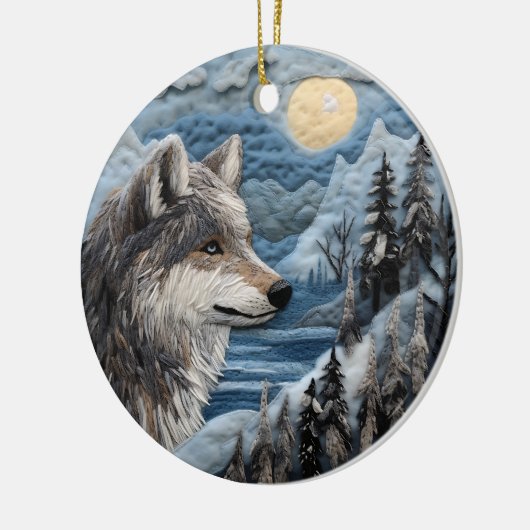 Wolf 3D Kerstmis Dier Keramisch Ornament (Links)