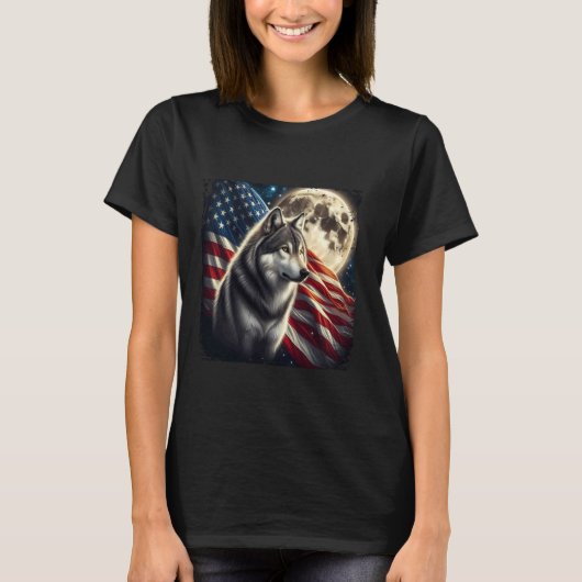 Wolf 4 juli Amerikaanse vlag Alpha Wolf Onder Mo T-shirt (Voorkant)