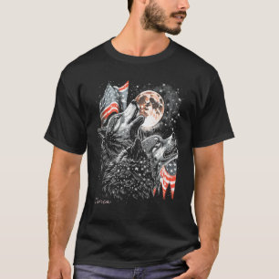 Wolf 4 juli Amerikaanse vlag huilend Amerika Koe T-shirt