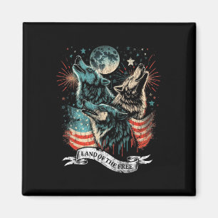 Wolf 4 juli Amerikaanse vlag huilend Amerika Moo Magneet