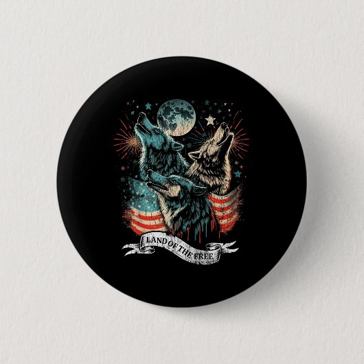 Wolf 4 juli Amerikaanse vlag huilend Amerika Moo Ronde Button 5,7 Cm (Voorkant)