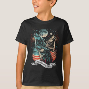 Wolf 4 juli Amerikaanse vlag huilend Amerika Moo T-shirt