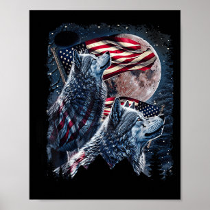 Wolf 4 juli Amerikaanse vlag huilende wolven onder Poster