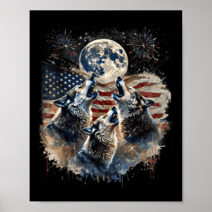 Wolf 4 juli huilende wolven onder de maan Amerika Poster