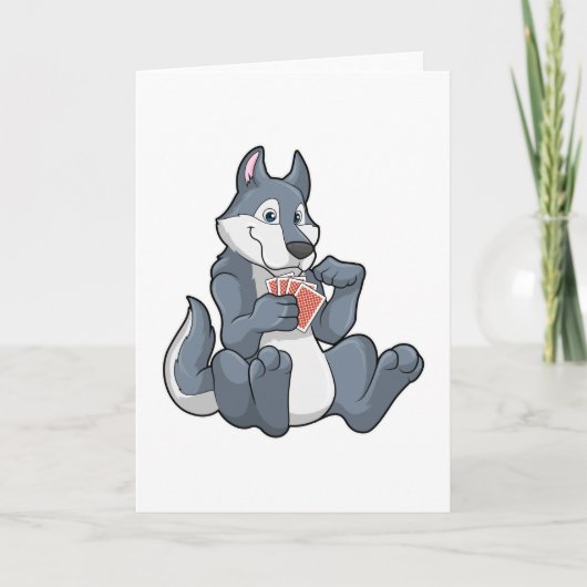 Wolf aan het poker met pokerkaarten kaart (Voorkant)
