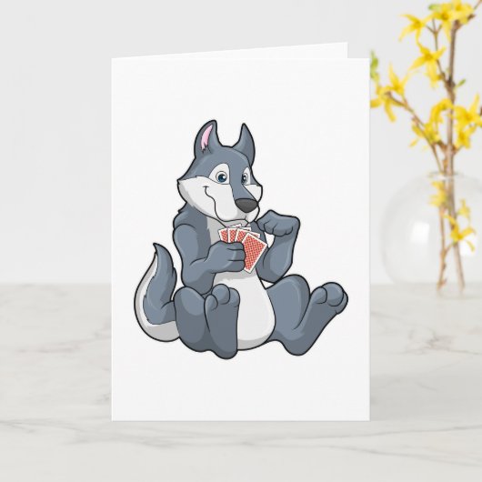 Wolf aan het pokeren met pokerkaarten kaart (Gele Bloem)