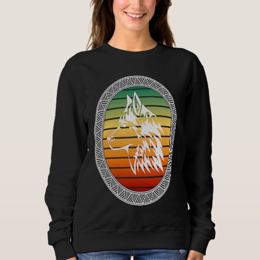 Wolf Aangepaste Zonsondergang Keltische Stam Wolf Trui (Voorkant)