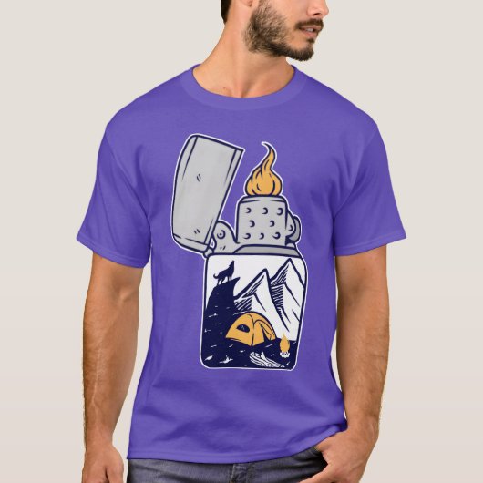 Wolf Aansteker Nacht Kamperen Wandelaar Vuur vrien T-shirt (Voorkant)