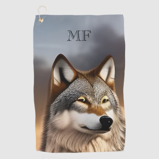 Wolf Afbeelding monogram Golfhanddoek (Voorkant)
