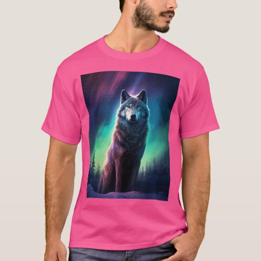Wolf Alaska Noorderlicht Aurora Borealis T-shirt (Voorkant)