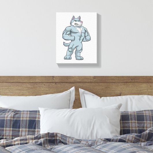 Wolf als Bodybuilder extreem Canvas Afdruk (Insitu (Slaapkamer))