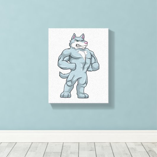 Wolf als Bodybuilder extreem Canvas Afdruk (Insitu (Houten vloer))