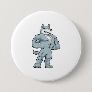 Wolf als Bodybuilder extreem Ronde Button 7,6 Cm