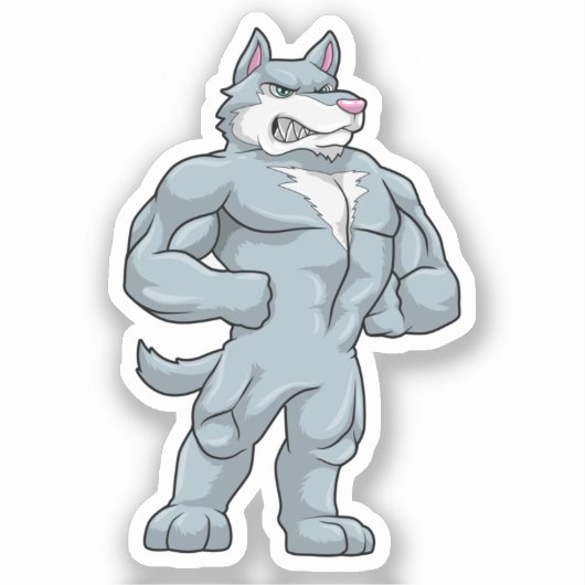 Wolf als Bodybuilder extreem Sticker (Voorkant)