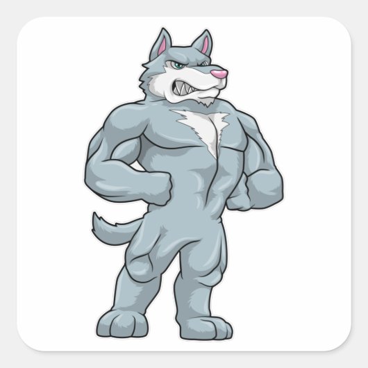 Wolf als Bodybuilder extreem Vierkante Sticker (Voorkant)