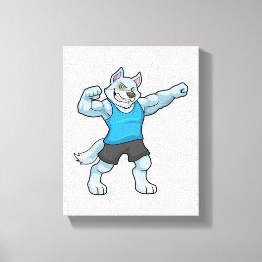 Wolf als Bodybuilder met grote bovenarmen Canvas Afdruk (Voorkant)
