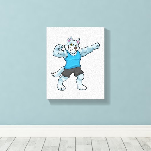Wolf als Bodybuilder met grote bovenarmen Canvas Afdruk (Insitu (Houten vloer))
