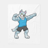 Wolf als Bodybuilder met grote bovenarmen Fleece Deken (Voorkant)