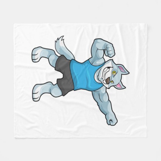 Wolf als Bodybuilder met grote bovenarmen Fleece Deken (Voorkant (Horizontaal))