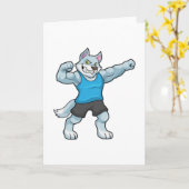 Wolf als bodybuilder met grote bovenarmen kaart (Gele Bloem)