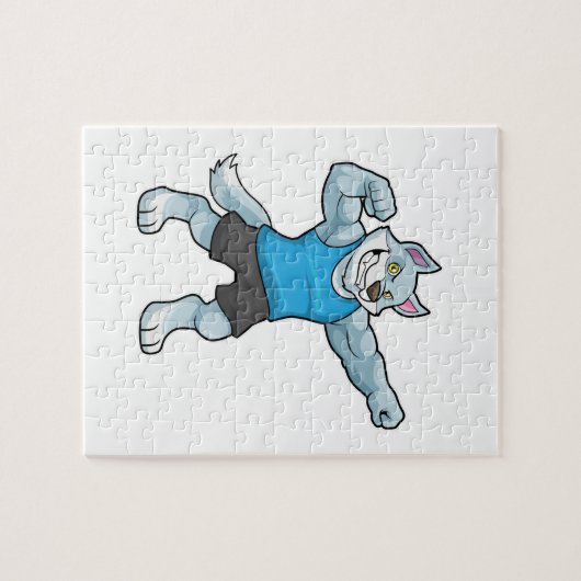 Wolf als Bodybuilder met grote bovenarmen Legpuzzel (Horizontaal)