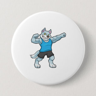Wolf als Bodybuilder met grote bovenarmen Ronde Button 7,6 Cm