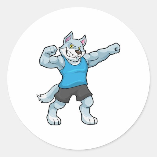 Wolf als Bodybuilder met grote bovenarmen Ronde Sticker (Voorkant)