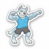 Wolf als Bodybuilder met grote bovenarmen Sticker (Voorkant)