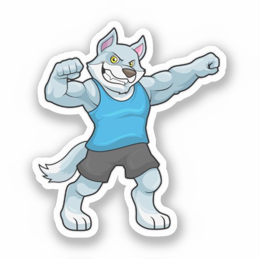 Wolf als Bodybuilder met grote bovenarmen Sticker (Voorkant)