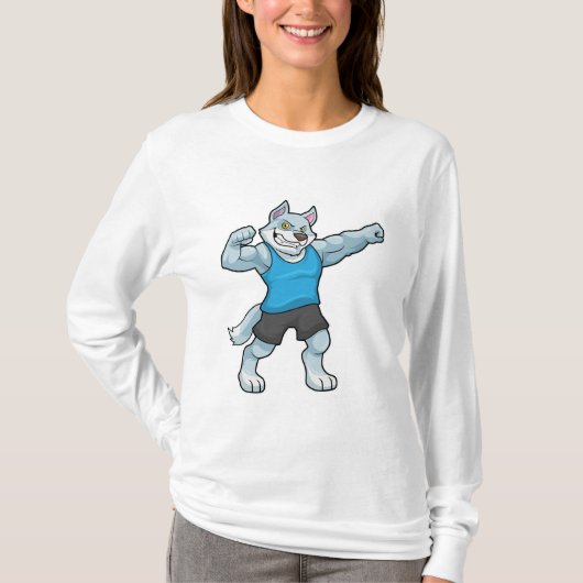 Wolf als Bodybuilder met grote bovenarmen T-shirt (Voorkant)