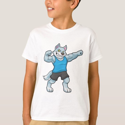 Wolf als Bodybuilder met grote bovenarmen T-shirt (Voorkant)