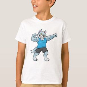 Wolf als Bodybuilder met grote bovenarmen T-shirt