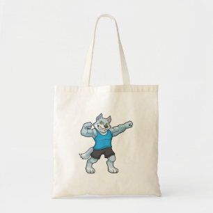 Wolf als Bodybuilder met grote bovenarmen Tote Bag