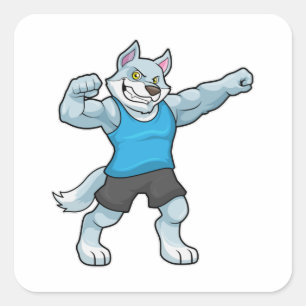 Wolf als Bodybuilder met grote bovenarmen Vierkante Sticker