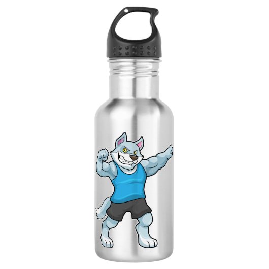 Wolf als Bodybuilder met grote bovenarmen Waterfles (Voorkant)