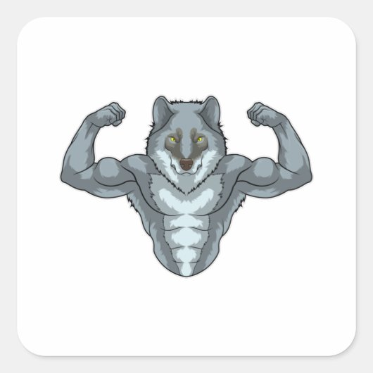 Wolf als Bodybuilder met grote moerassen Vierkante Sticker (Voorkant)