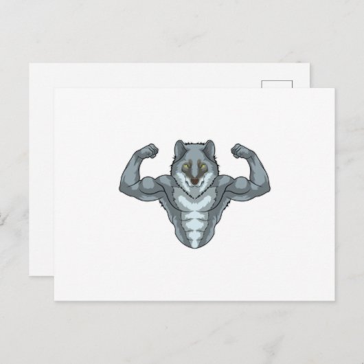 Wolf als bodybuilder met grote spieren briefkaart (Voorkant / Achterkant)