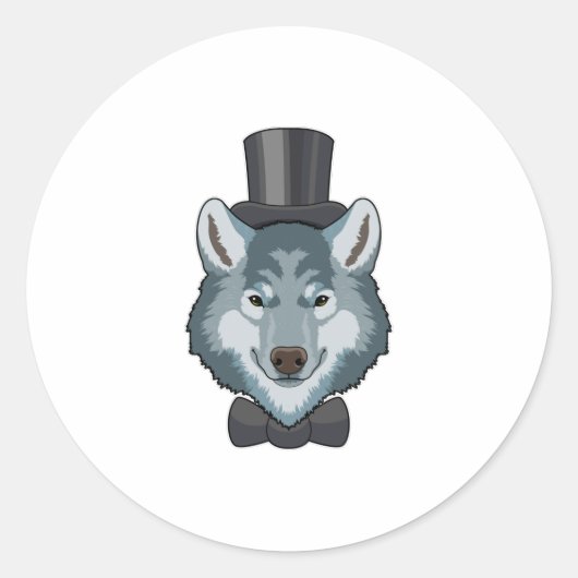 Wolf als bruidegom met strik ronde sticker (Voorkant)
