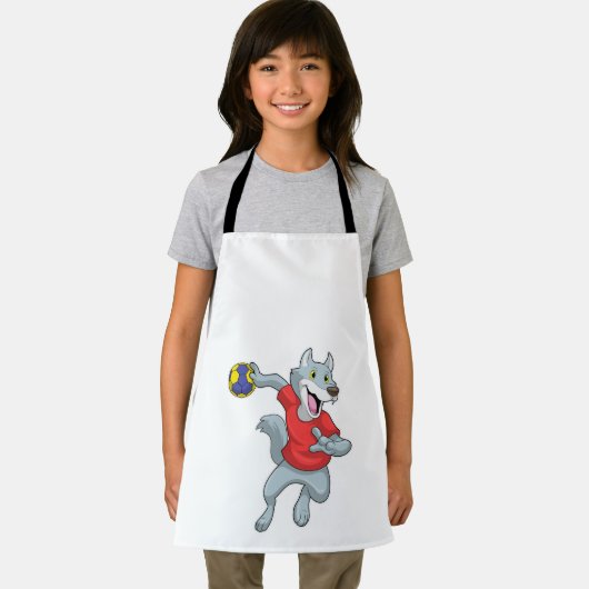 Wolf als handballspeler met handbal schort (Insitu)