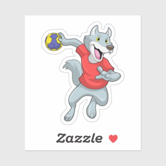 Wolf als handballspeler met handbal sticker (Vel)
