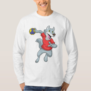 Wolf als handballspeler met handbal t-shirt