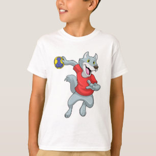 Wolf als handballspeler met handbal t-shirt