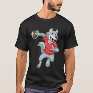 Wolf als handballspeler met handbal t-shirt