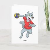 Wolf als handbalspeler met handbal kaart (Achterkant)