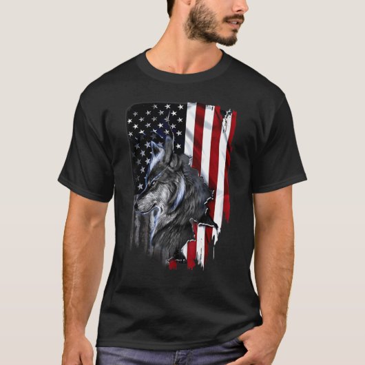 Wolf American Flag T-shirt (Voorkant)