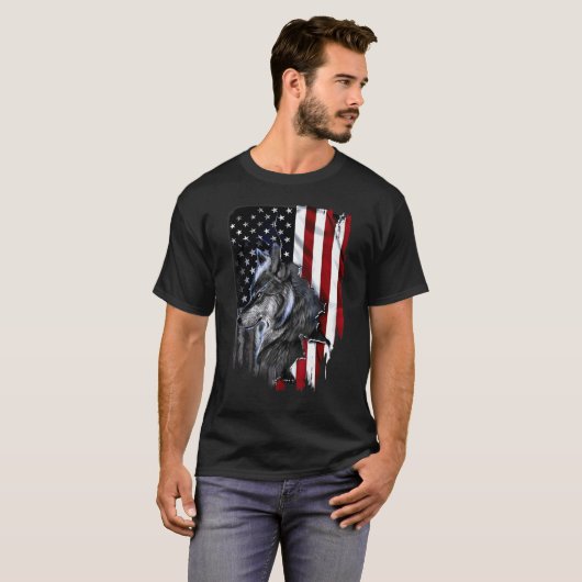Wolf American Flag T-shirt (Voorkant volledig)