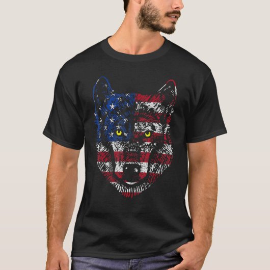 Wolf American Flag Usa, 4 juli patriottisch T-shirt (Voorkant)