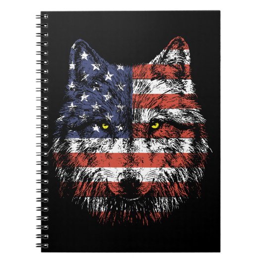 Wolf American Flag USA Apparel Notitieboek (Voorkant)